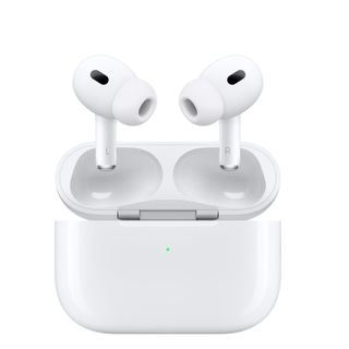 Apple Airpods Pro with charging case on a white background