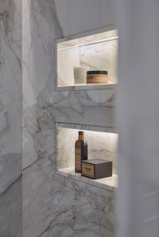 Calacatta marble shower niche