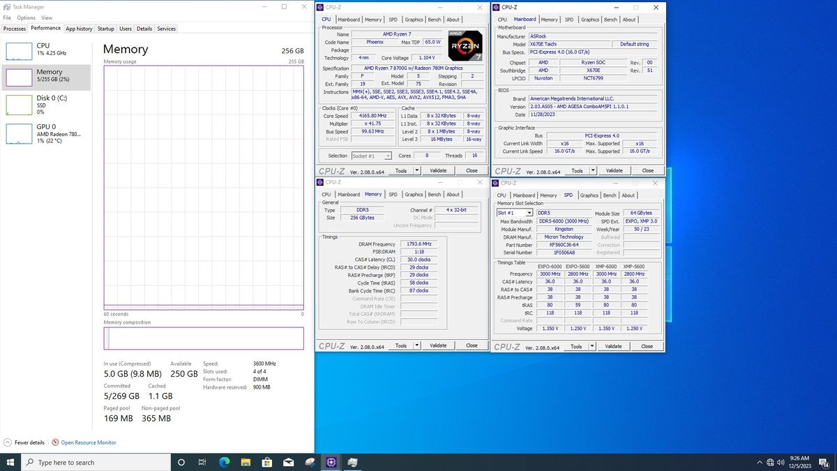 ASROCK X670E Taichi supports up to a total of 256 GB using Kingston HyperX Fury DDR5 kits with 64GB per stick