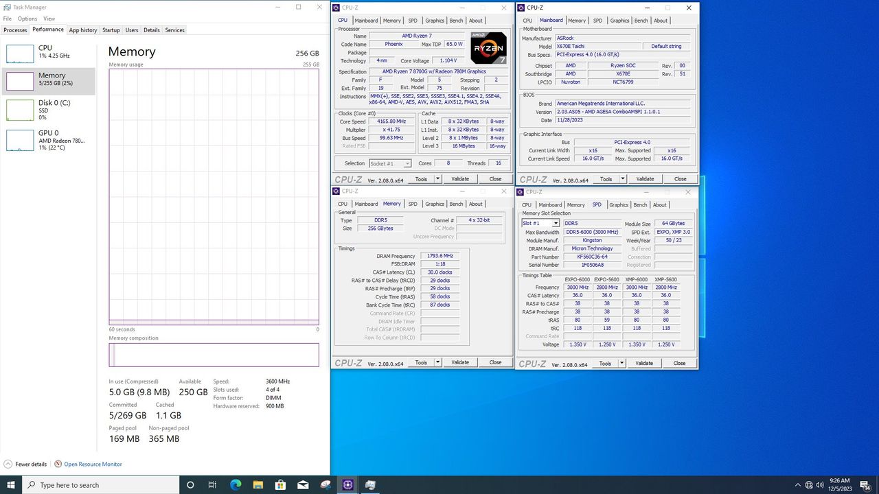 ASROCK X670E Taichi supports up to a total of 256 GB using Kingston HyperX Fury DDR5 kits with 64GB per stick