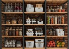 An organized open kitchen cabinet