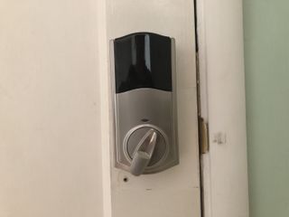 The Kwikset 914 on the inside of my door. You can lock it manually, either with the app or by asking Alexa.