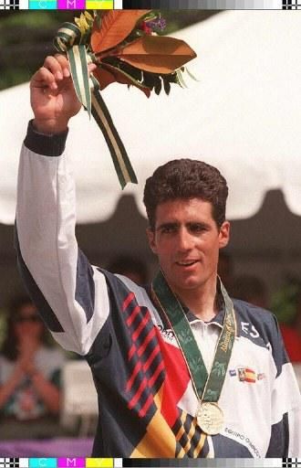 Miguel Indurain winning the Olympic time trial in 1996