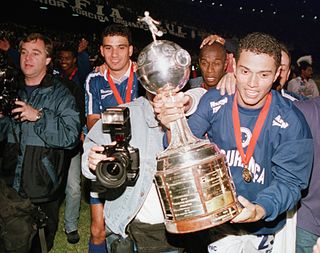 Cruzeiro players celebrate their Copa Libertadores win in 1997.