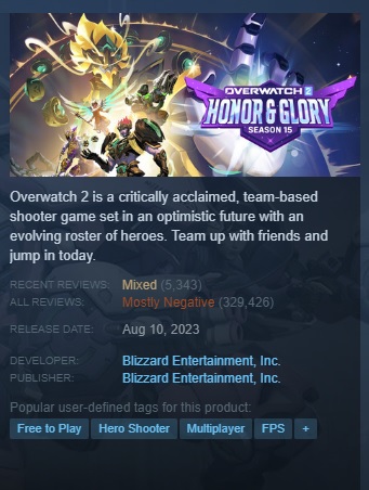 Overwatch 2 recent Steam reviews rating reading 