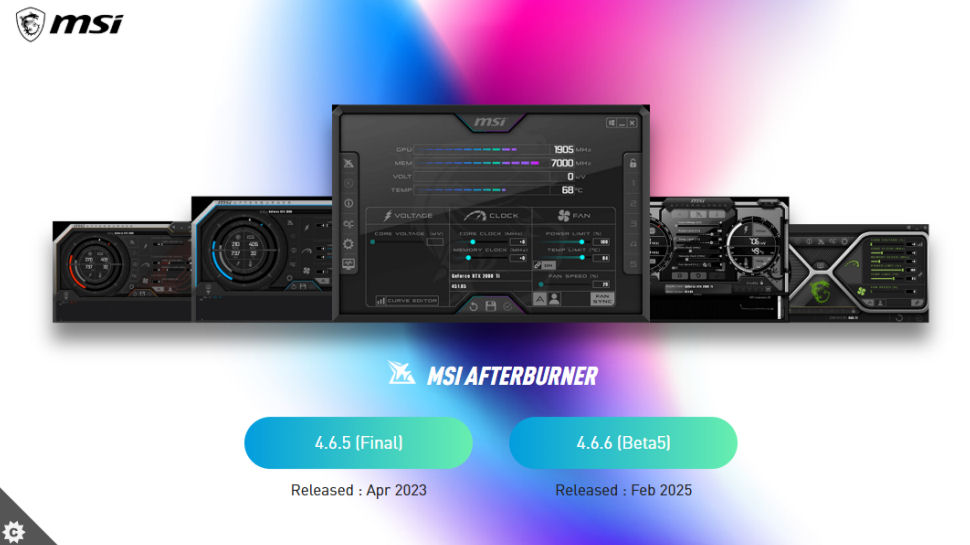 MSI Afterburner website screenshot (June 2025)