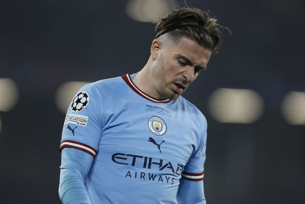 Jack Grealish of Manchester City looks tired during the UEFA Champions League 2022/23 final match between FC Internazionale and Manchester City at Ataturk Olympic Stadium on June 10, 2023 in Istanbul, Turkey.