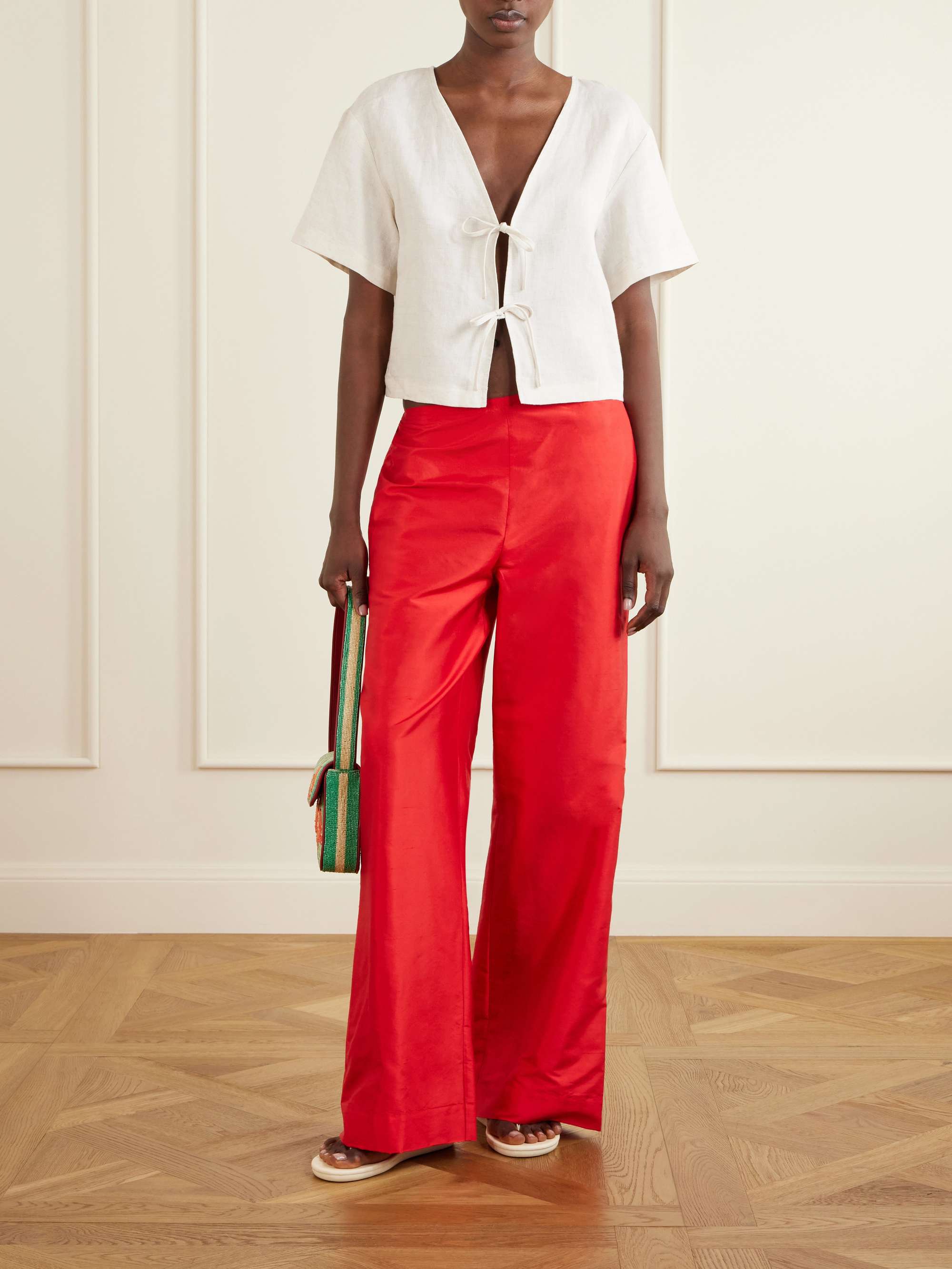 Stroll Silk-Dupioni Wide-Leg Pants