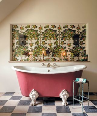 Red bath, orange tree wallpaper