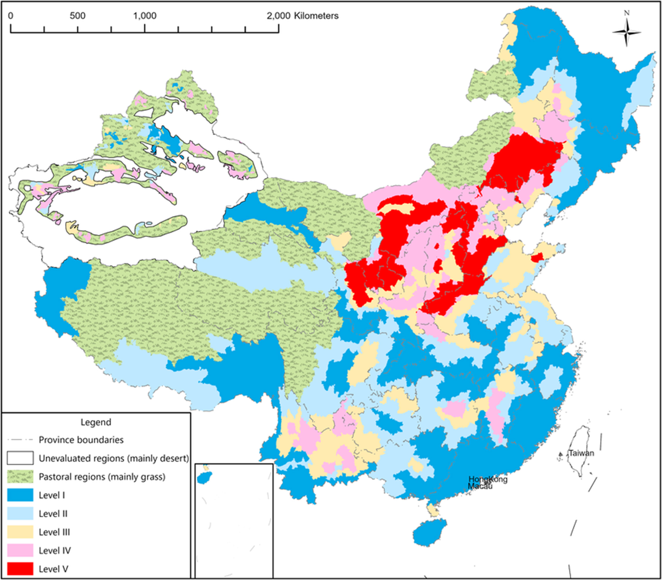 A map of China with various colors showing different water scarcity levels.