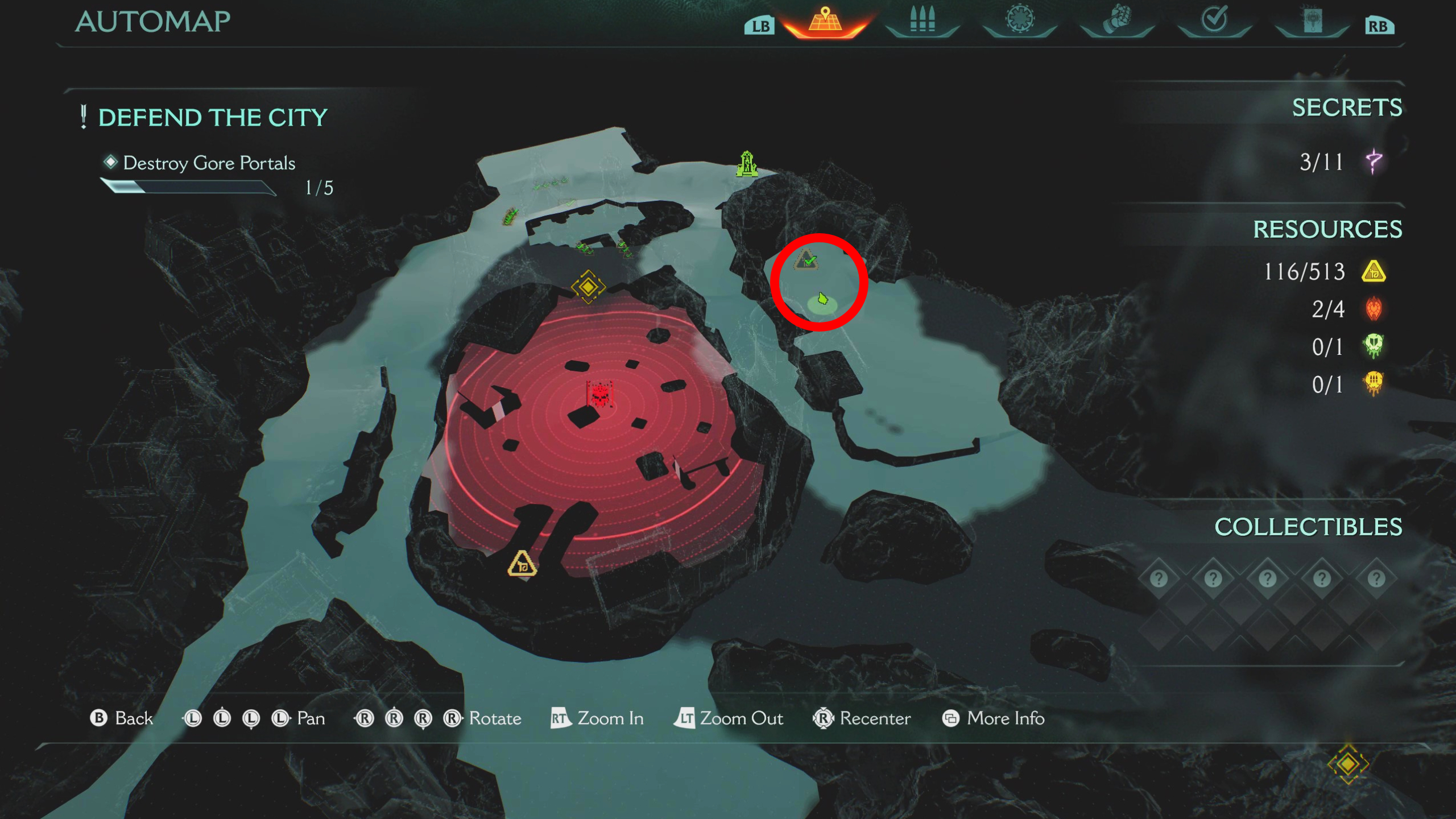 Doom: The Dark Ages artillery cannon locations Siege Part 1 - A map showing the location of the second artillery position, near a gore portal.