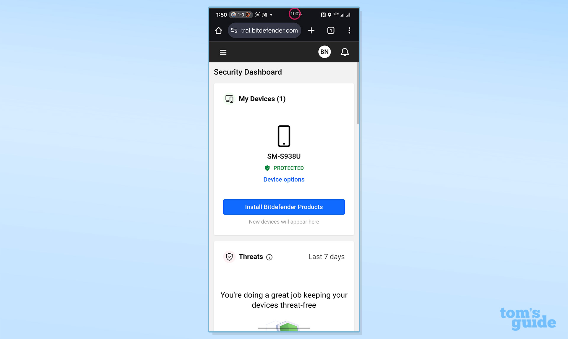 Screenshot of the Bitdefender Ultimate Security Plus Extended app