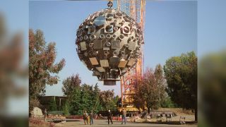 The huge spherical target chamber seen prior to installation in June 1999