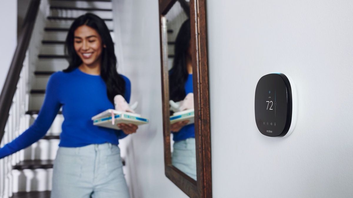 An Ecobee SmartThermostat on the wall in a home