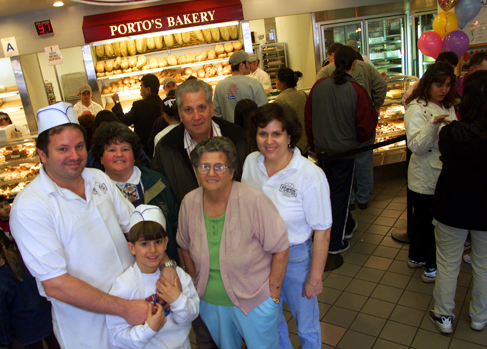 The Porto family at a Porto's Bakery & Cafe in 2001