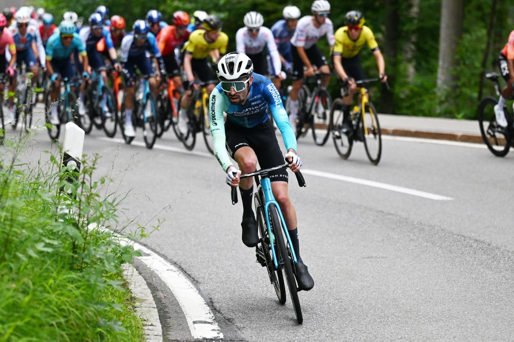 RUSCHLIKON SWITZERLAND JUNE 11 Valentin ParetPeintre of France and Decathlon AG2R La Mondiale Team attacks during the 87th Tour de Suisse 2024 Stage 3 a 1617m stage from Steinmaur to Ruschlikon UCIWT on June 11 2024 in Ruschlikon Switzerland Photo by Tim de WaeleGetty Images