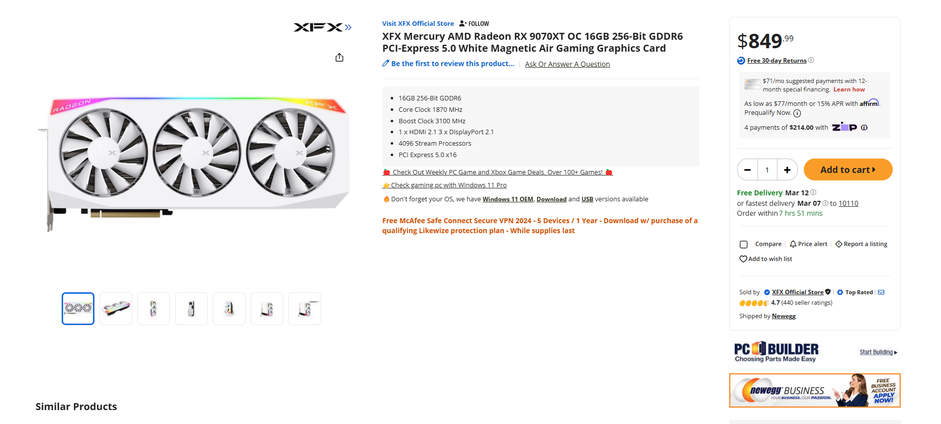 XFX RX 9070 graphics card at Newegg