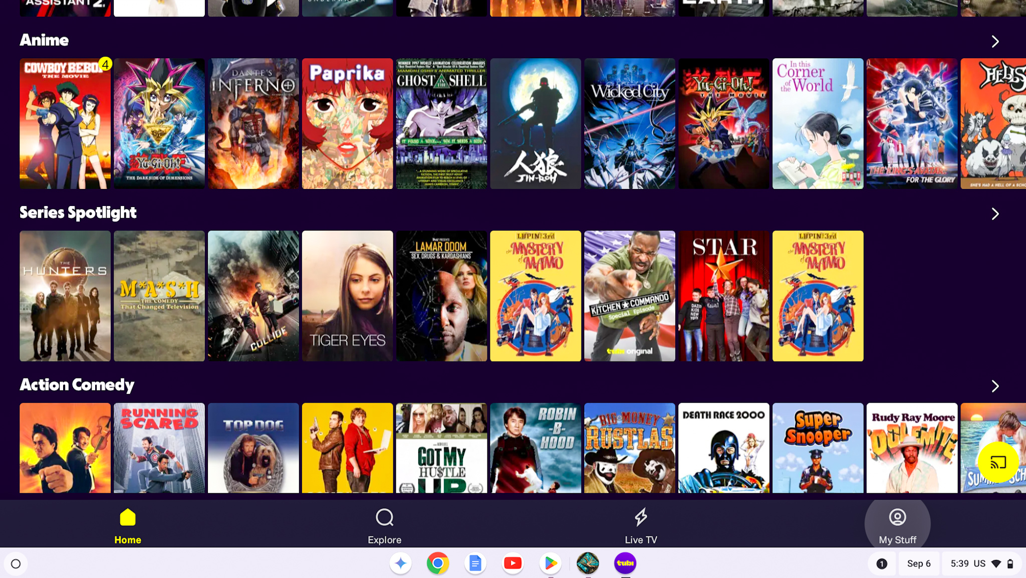 Tubi works on Chromebook