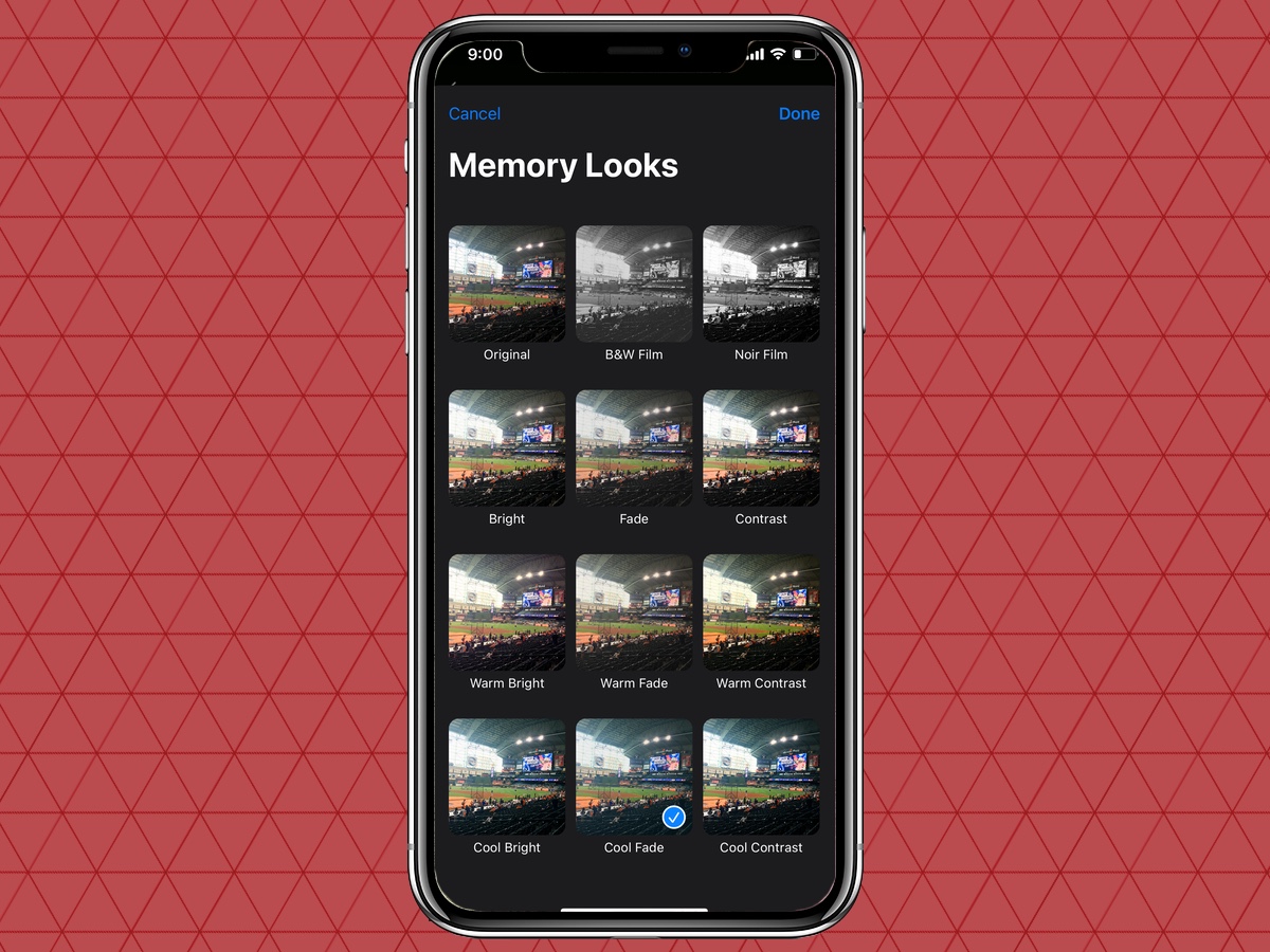 выберите фильтр для iOS 15 Photos Memories