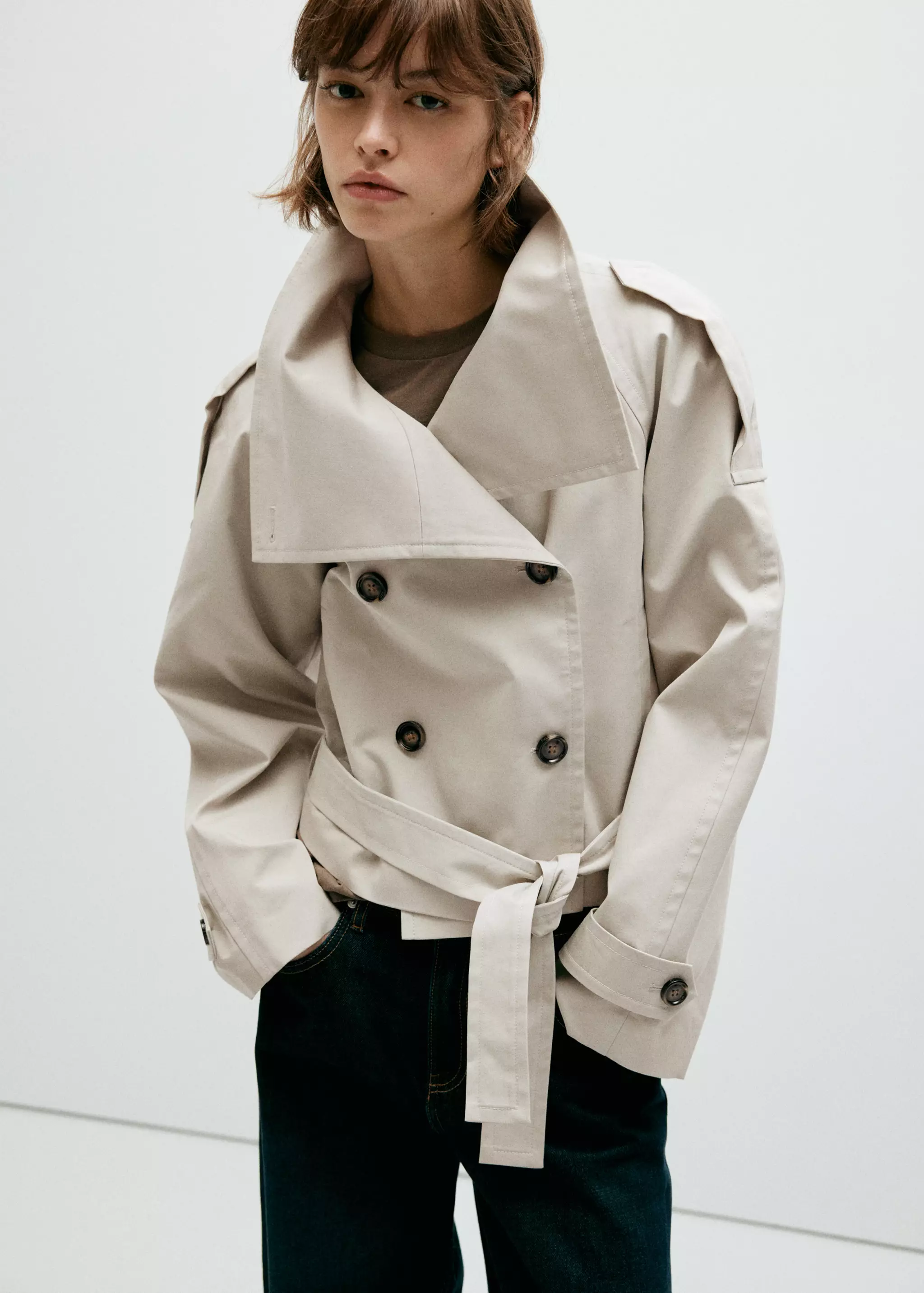 Double-Breasted Cropped Trench Coat - Women | Mango United Kingdom