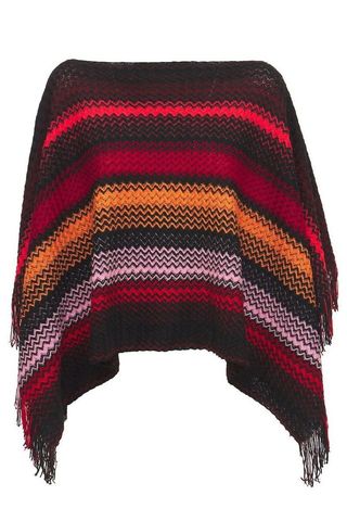 Knit Wool Striped Fringed Poncho 
