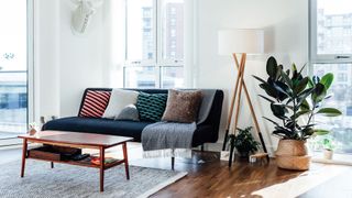 organised living room with smart lighting
