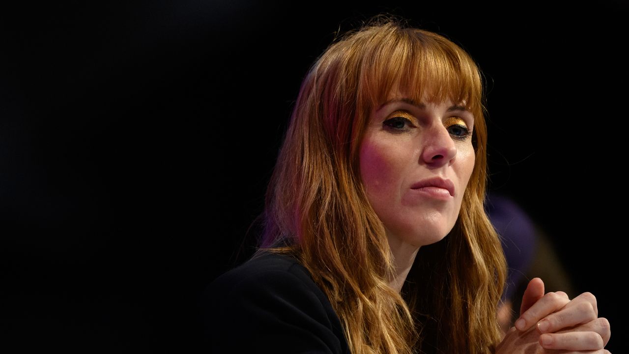 A tight shot of Angela Rayner&#039;s head with her hands clasped