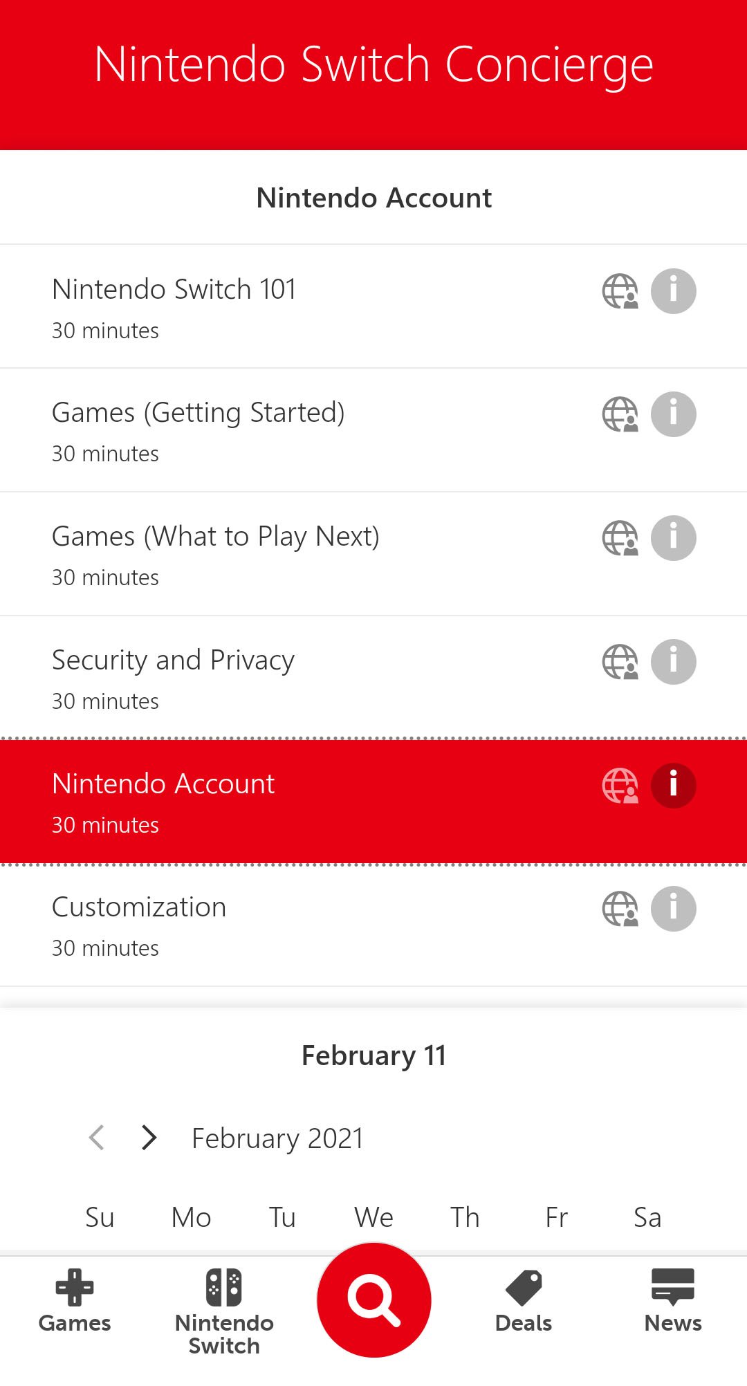 Nintendo Switch Concierge Select Topic