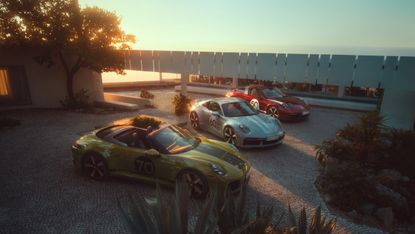 Porsche 911 Spirit 70 shown alongside the two earlier Heritage Design cars