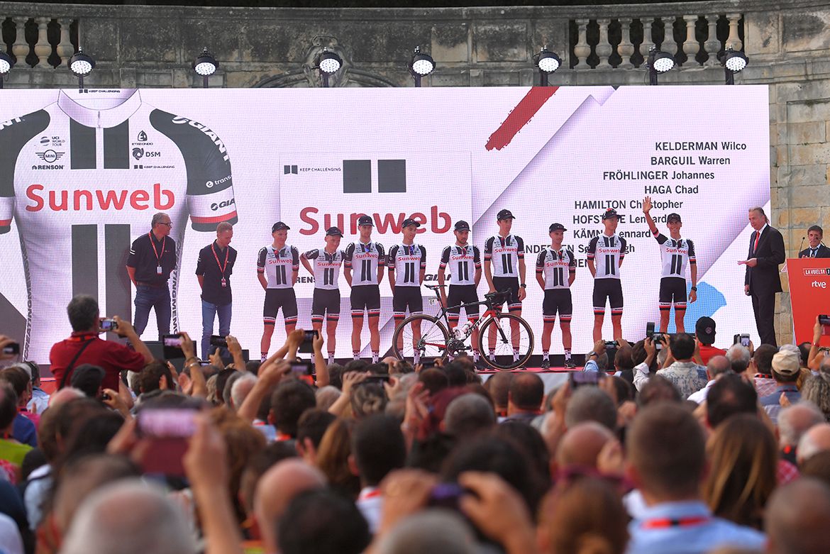 The Sunweb team on the stage