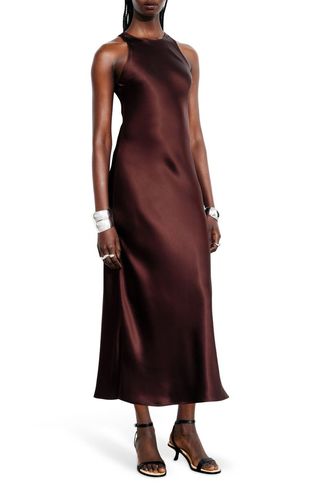 Sleeveless Satin Midi Dress