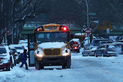 A school bus picks up children in Brooklyn 