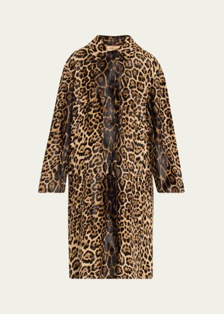 Leopard Print Wool Blend Trench Coat