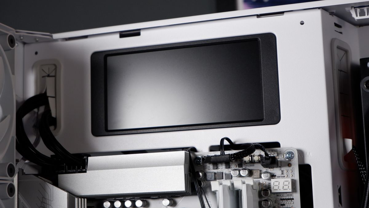 Thermaltake View 390 Air chassis on a desk. We're building a PC into it for testing and comparison with other PC cases.