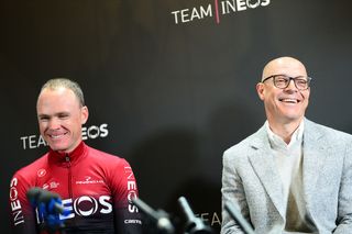 Chris Froome and Dave Brailsford all smiles at the Team Ineos launch