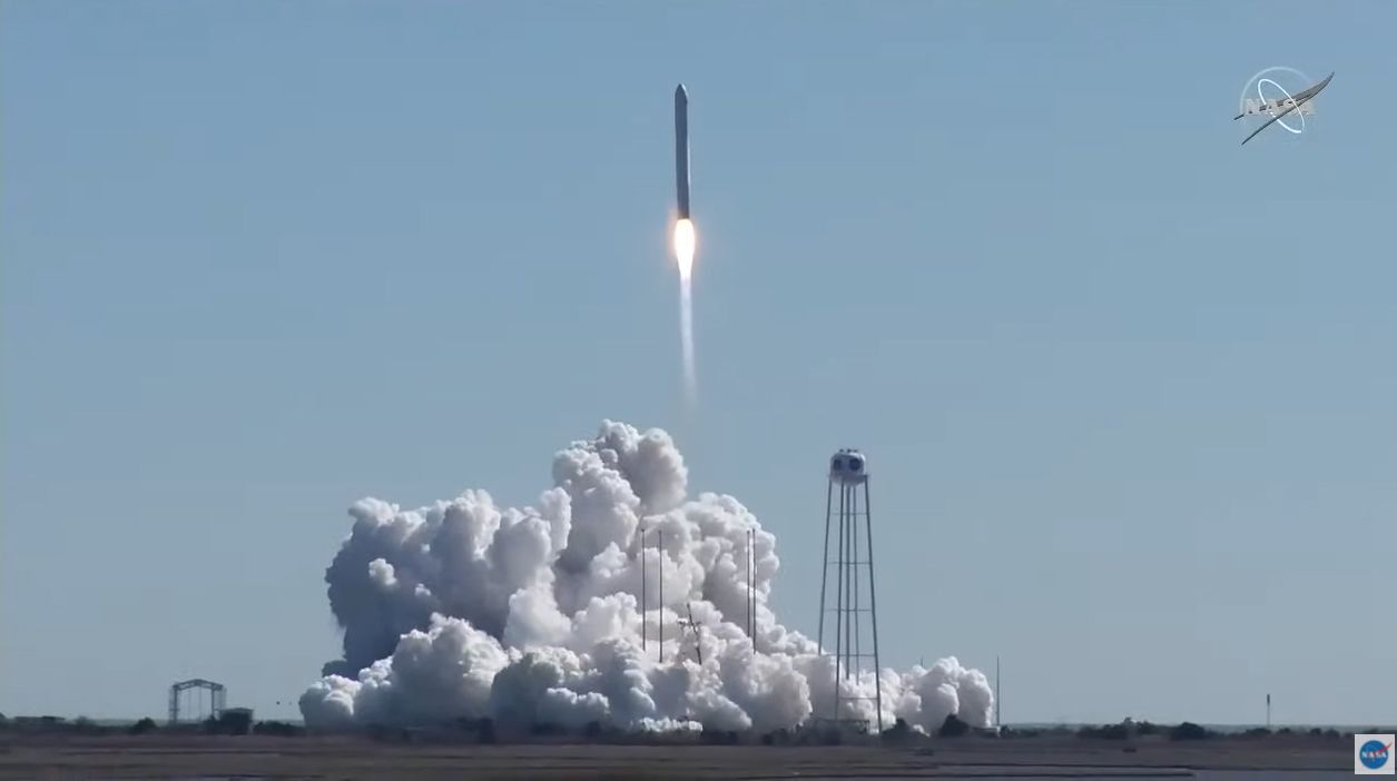 A Northrop Grumman Antares rocket carrying the uncrewed cargo ship Cygnus NG-17 lifts off from NASA's Wallops Flight Facility on Wallops Island, Virginia on Feb. 19, 2022 to deliver 8,300 pounds of supplies to the International Space Station.
