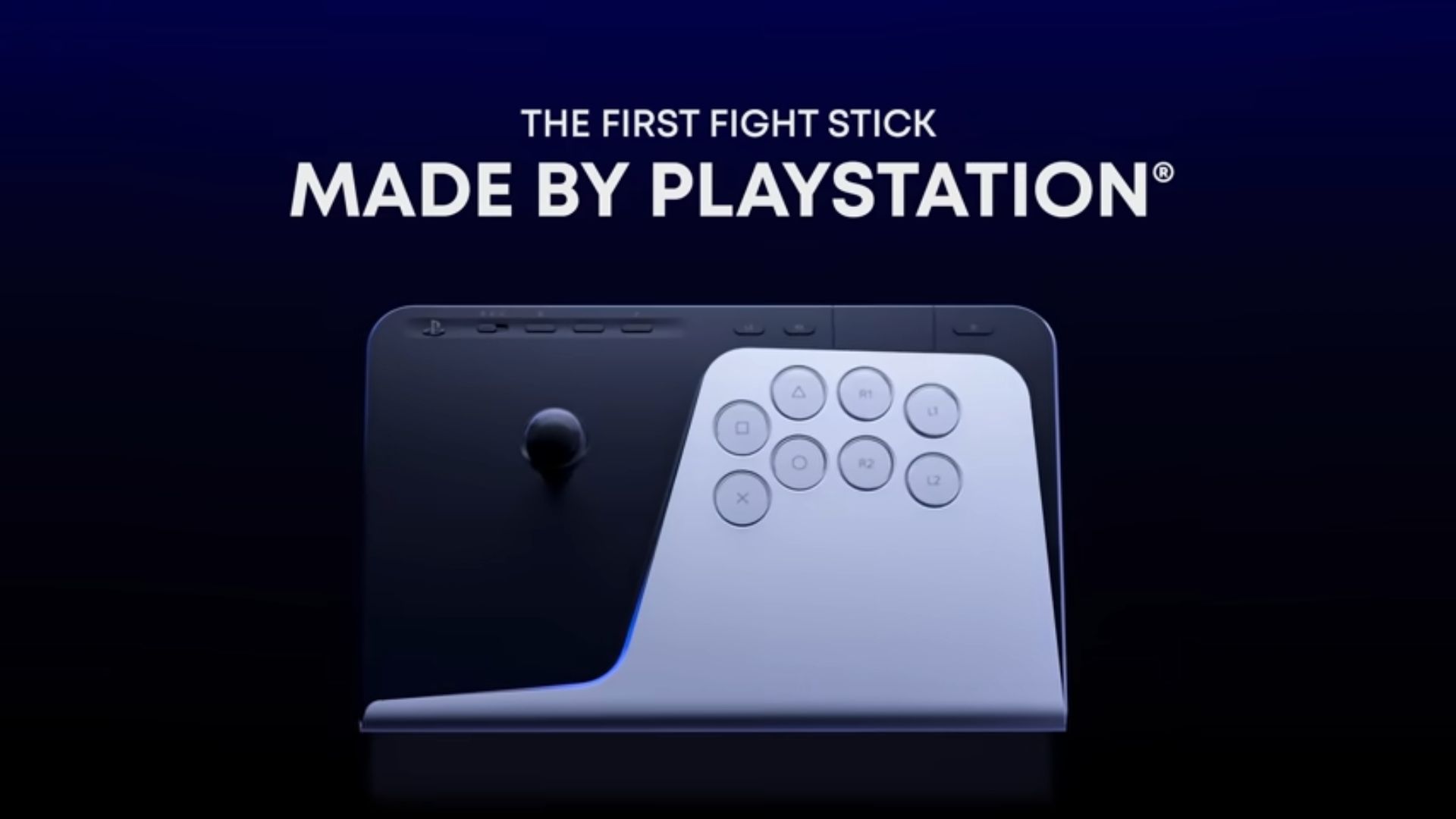 The FlexStrike fightstick controller with the caption &quot;The first Fight Stick made by PlayStation&quot;