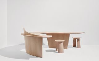 Wooden table and stools