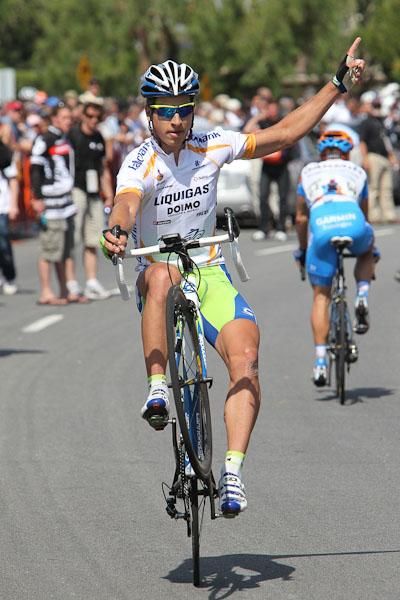 Peter Sagan (Liquigas-Doimo) shows off after winning the fifth stage in California.