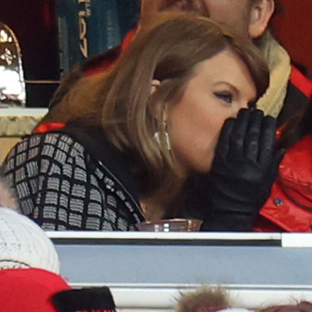 Taylor Swift whispers in Caitlin Clark&#039;s ear at the Chiefs vs. Texans game showing off a pair of leather gloves