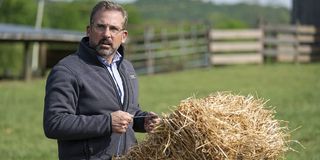 Irresistible Steve Carell looking bewildered on a farm