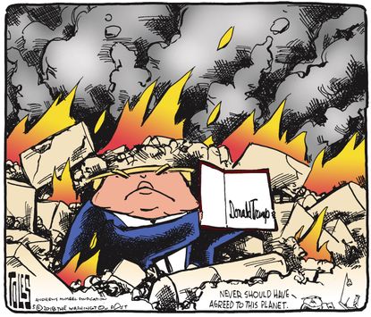 Political cartoon U.S. Trump agreement Earth