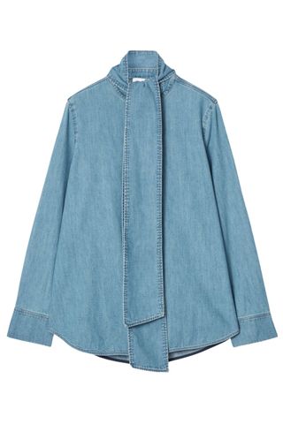 COS Neck Tie Denim Blouse