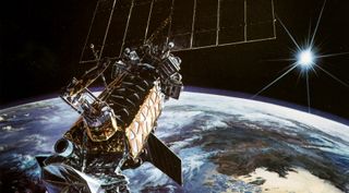 Artist's concept of a Defense Meteorological Satellite System (DMSP) military weather spacecraft.