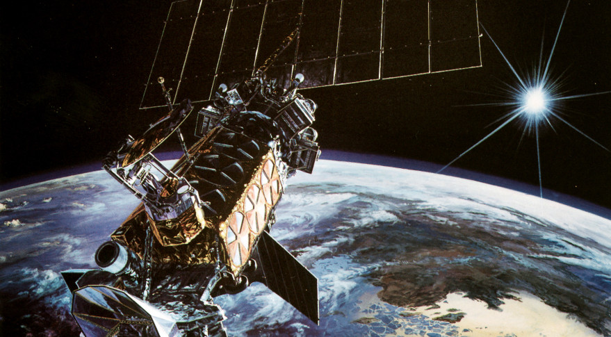 Artist&#039;s concept of a Defense Meteorological Satellite System (DMSP) military weather spacecraft.