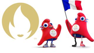 Paris 2024 Olympics logo and Phryges mascots