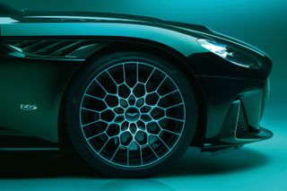 close-up of multi-spoke front wheel of Aston Martin DBS 770 Ultimate