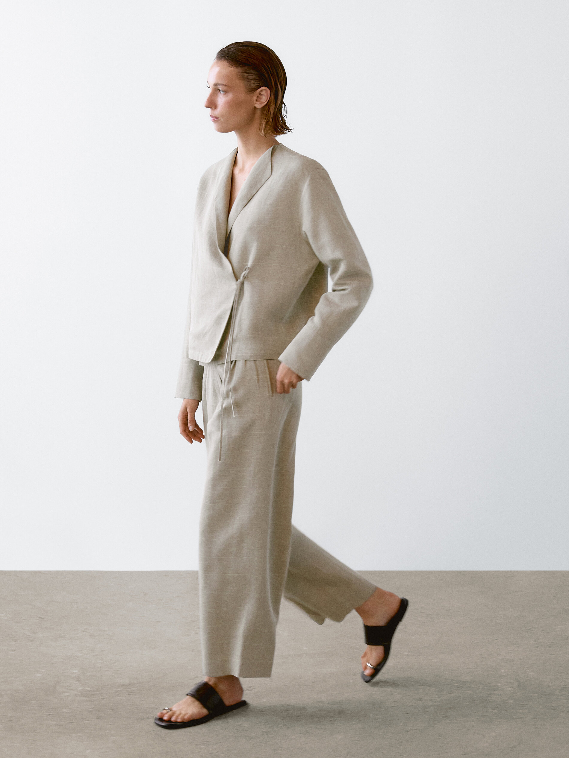 Linen Blend Check Print Trousers