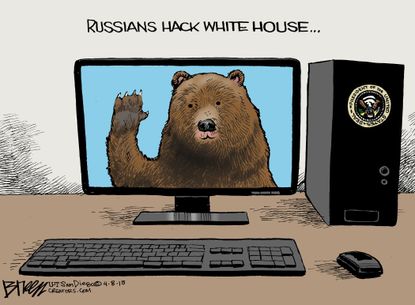 Political cartoon U.S. Russia hack