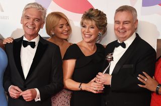Phillip Schofield, Holly Willoughby, Ruth Langsford and Eamonn Holmes pose in the Winners Room during the National Television Awards held at The O2 Arena on January 22, 2019 in London, England
